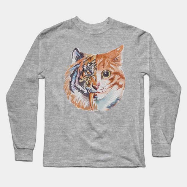 cat and tiger Long Sleeve T-Shirt by gambar_corek